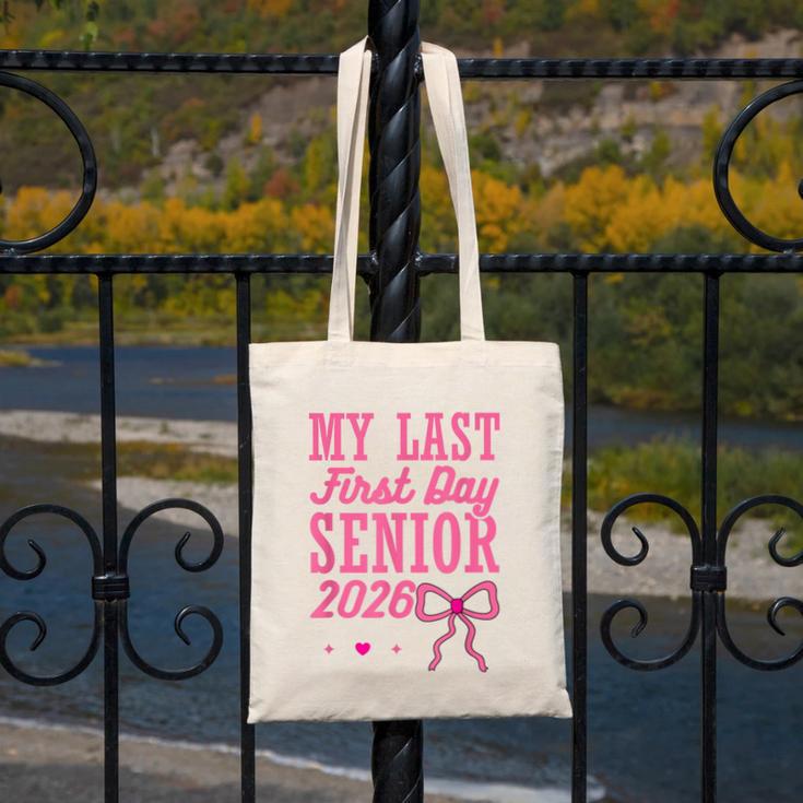 My Last First Day Senior 2026 Coquette Pink Bow Graduation Canvas Tote Bag