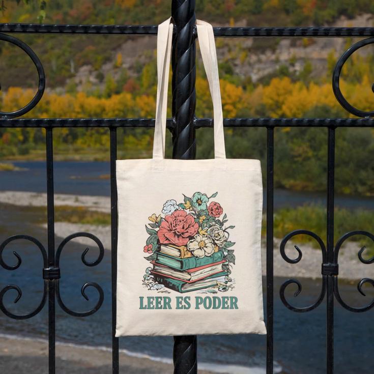 Leer ES Poder Cute Floral Spanish Teacher Book Reading Canvas Tote Bag
