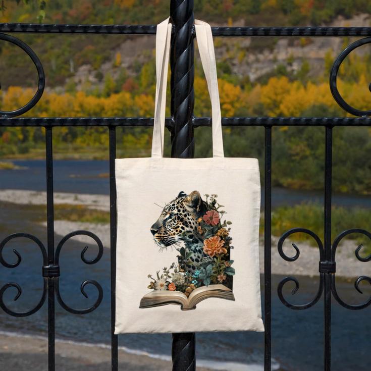Leopard Book Flower Canvas Tote Bag