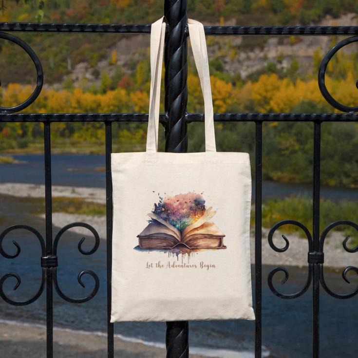 Let The Adventures Begin Book Lovers Magical Whimsical Art Canvas Tote Bag