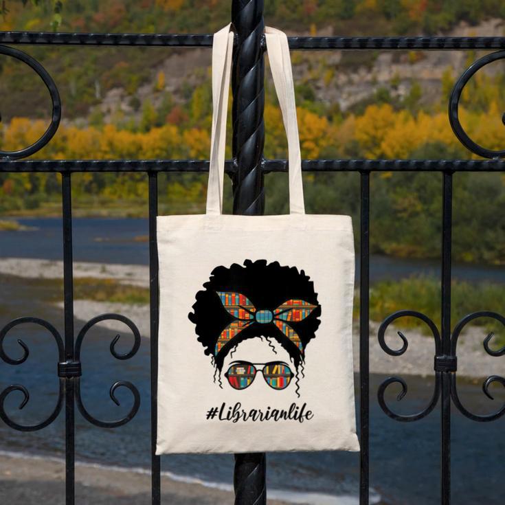 Librarian Teacher Messy Bun Life Book Library Back To School Canvas Tote Bag