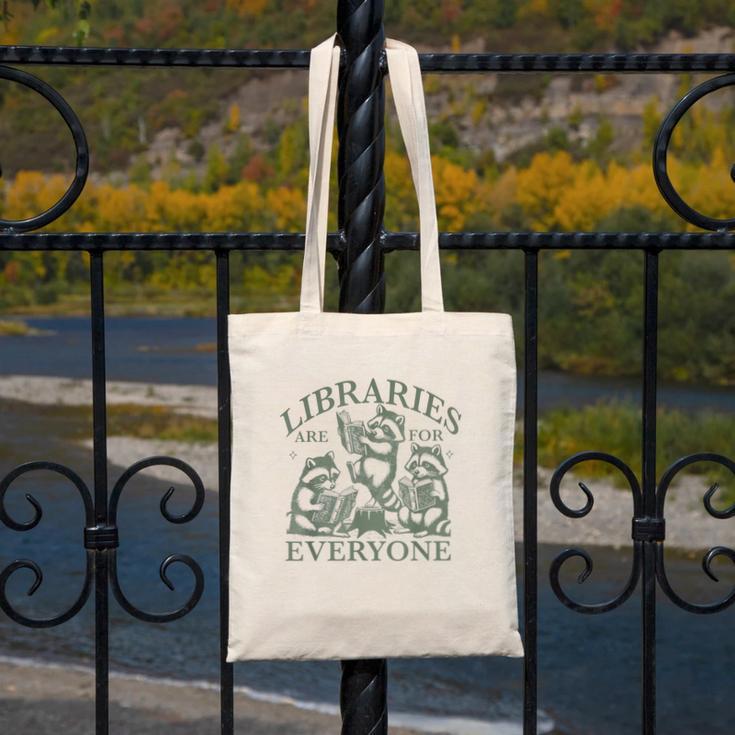 Libraries Are For Everyone Racoon Read Banned Book Librarian Canvas Tote Bag