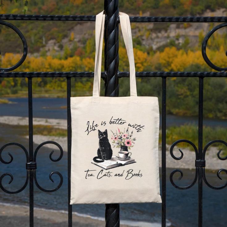 Life Better With 2 Cats Books Kitten Kitty Women Girls Kids Canvas Tote Bag