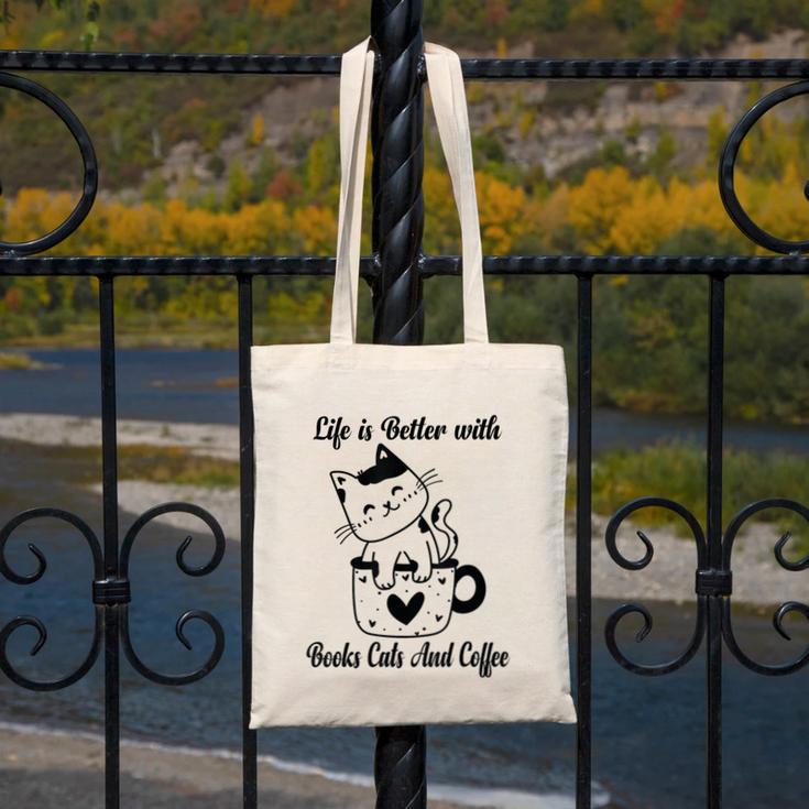 Life Is Better With Books Cats And Coffee Shirt Canvas Tote Bag Life Is Better With Books Cats And Coffee Shirt Canvas Tote Bag