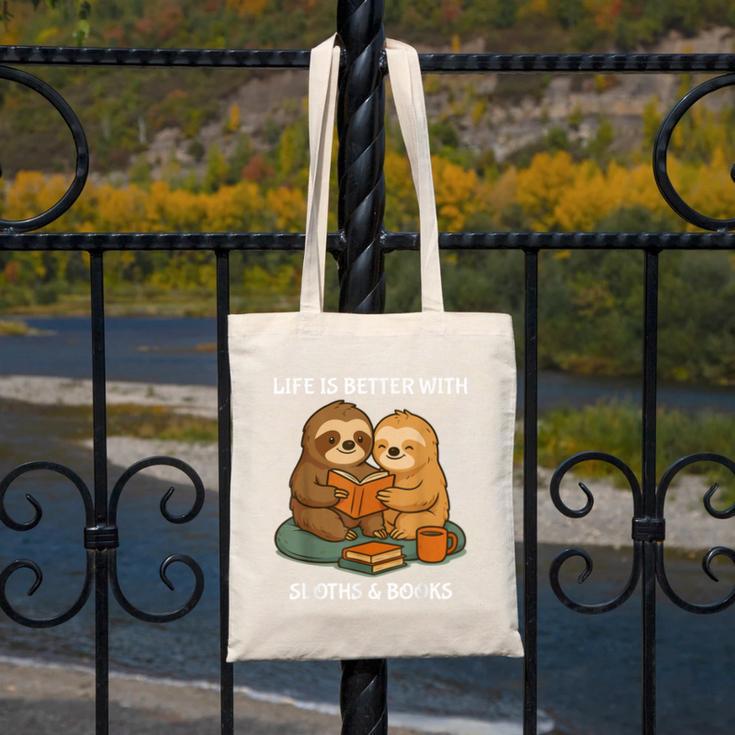 Life Is Better With Sloths And Books Cute Sloth Lover Canvas Tote Bag Life Is Better With Sloths And Books Cute Sloth Lover Canvas Tote Bag