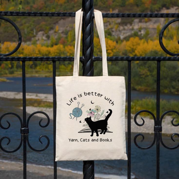 Life Is Better With Yarn Cats And Books Canvas Tote Bag