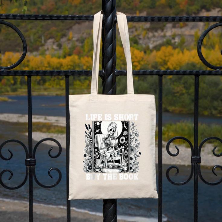Life Is Short Buy The Book Introvert Skeleton Reading Canvas Tote Bag