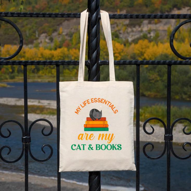 My Life Essentials Are Cat And Books Canvas Tote Bag