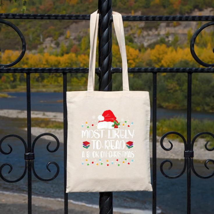 Most Likely To Read A Book On Christmas Family Matching Canvas Tote Bag