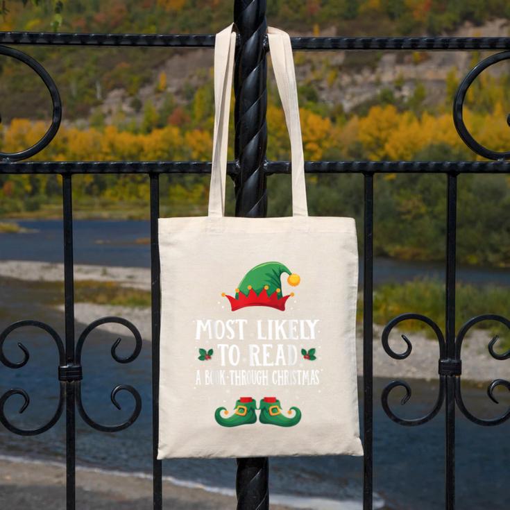 Most Likely To Read A Book Matching Christmas Elf Canvas Tote Bag