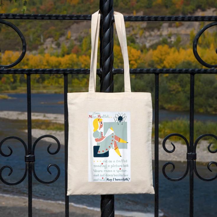 Little Miss Muffet Reading a Picture Book Canvas Tote Bag Little Miss Muffet Reading a Picture Book Canvas Tote Bag