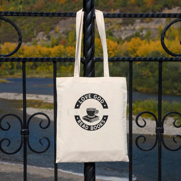 Love God Drink Coffee Read Books Lover Christian Vintage Canvas Tote Bag