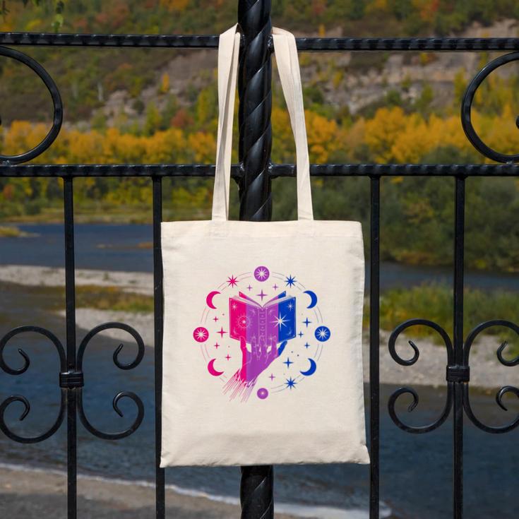 Magic Bi-Pride Book Of Cosmic Energy Canvas Tote Bag Magic Bi-Pride Book Of Cosmic Energy Canvas Tote Bag