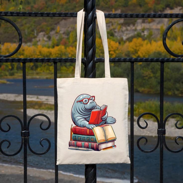 Manatee Reading Books Matching Bookworm Readers Librarian Canvas Tote Bag