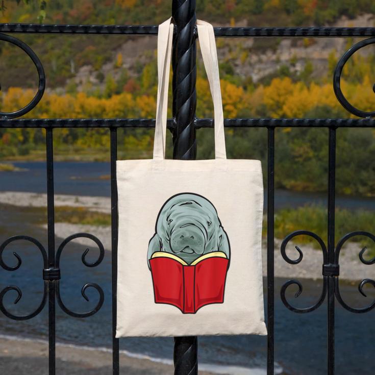 Manatee Reading Books Sea Animal Manatee Canvas Tote Bag Manatee Reading Books Sea Animal Manatee Canvas Tote Bag
