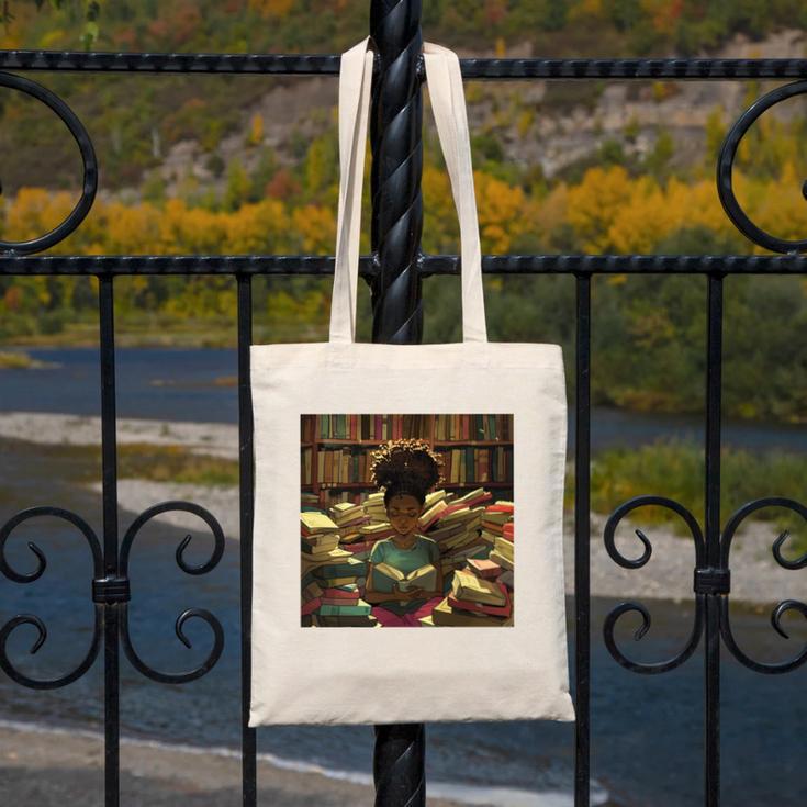 Melanin Afro Women Educated Reading Book History Girls Canvas Tote Bag
