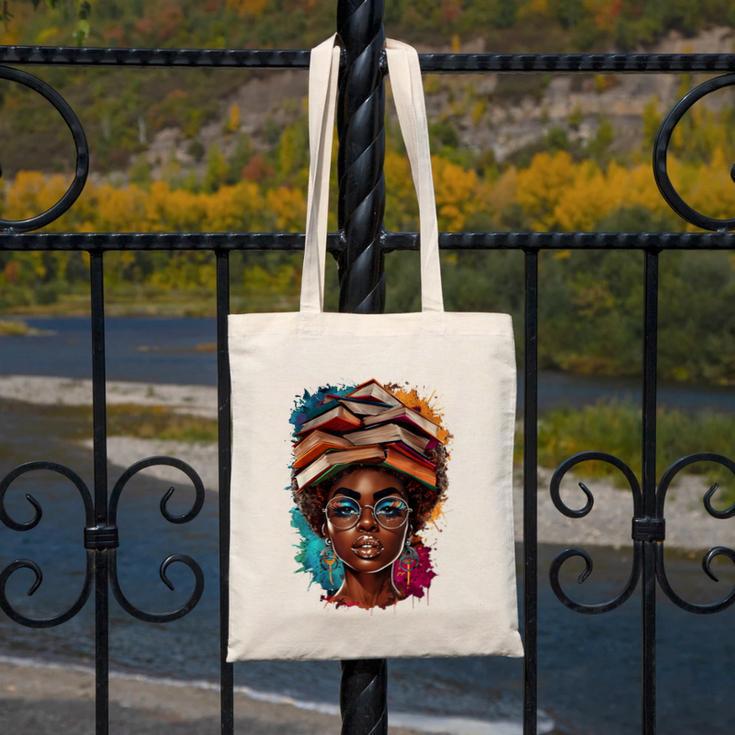 Melanin Girl Afro Book Lover Librarian Teacher Student Canvas Tote Bag