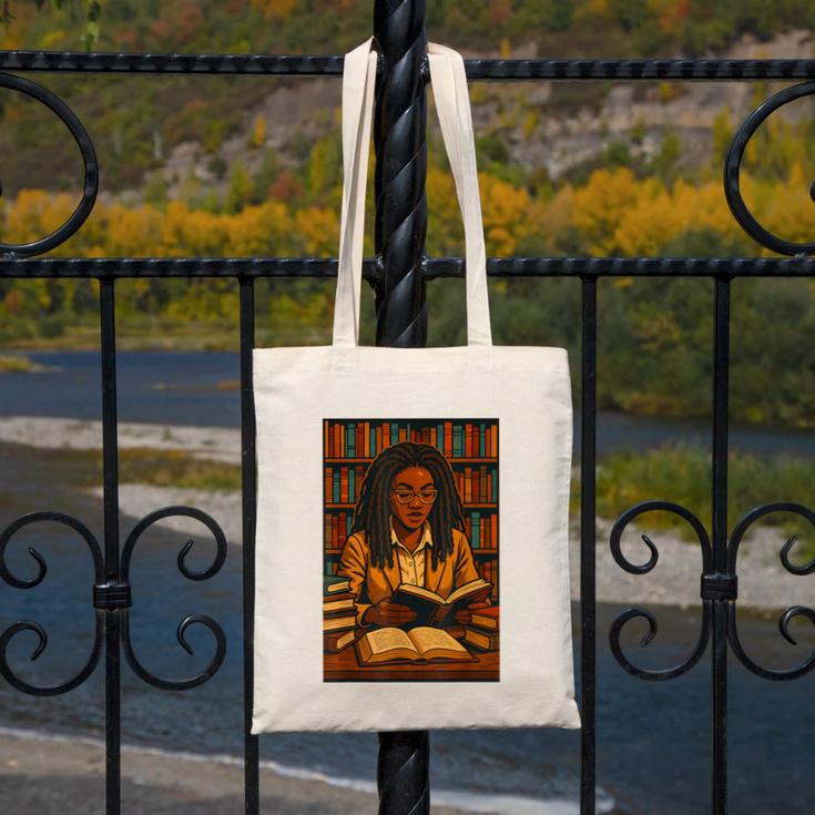 Melanin Girl Locs Book Lover Librarian Teacher Student Canvas Tote Bag