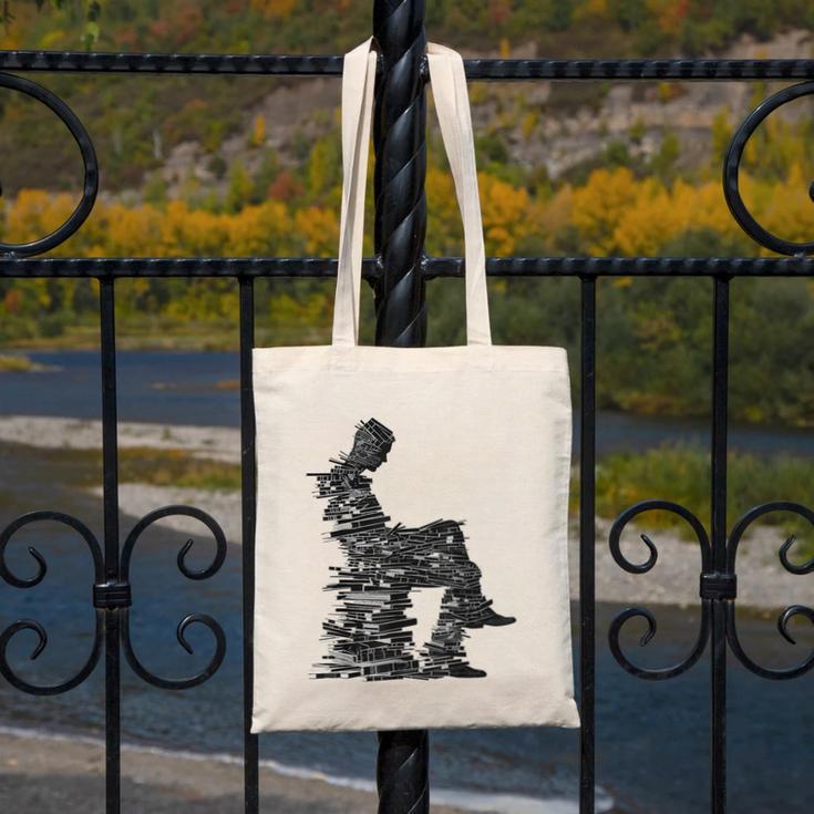 Men Pixel Art Geometric Book Human Drawing Graphic Men Canvas Tote Bag