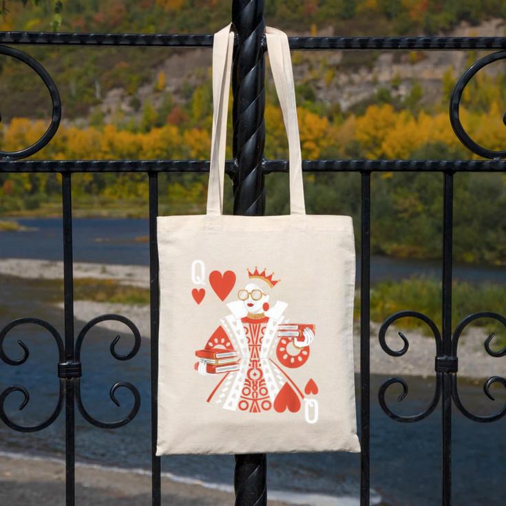 Modern Queen Of Hearts Book Lover Reading Novels Romantasy Canvas Tote Bag Modern Queen Of Hearts Book Lover Reading Novels Romantasy Canvas Tote Bag