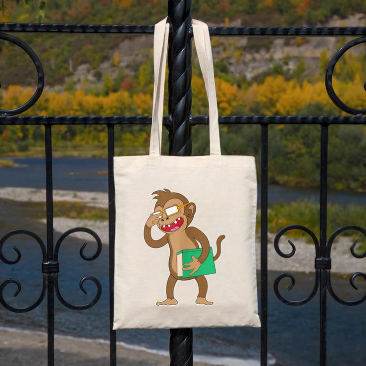 Monkey With a Book Canvas Tote Bag Monkey With a Book Canvas Tote Bag