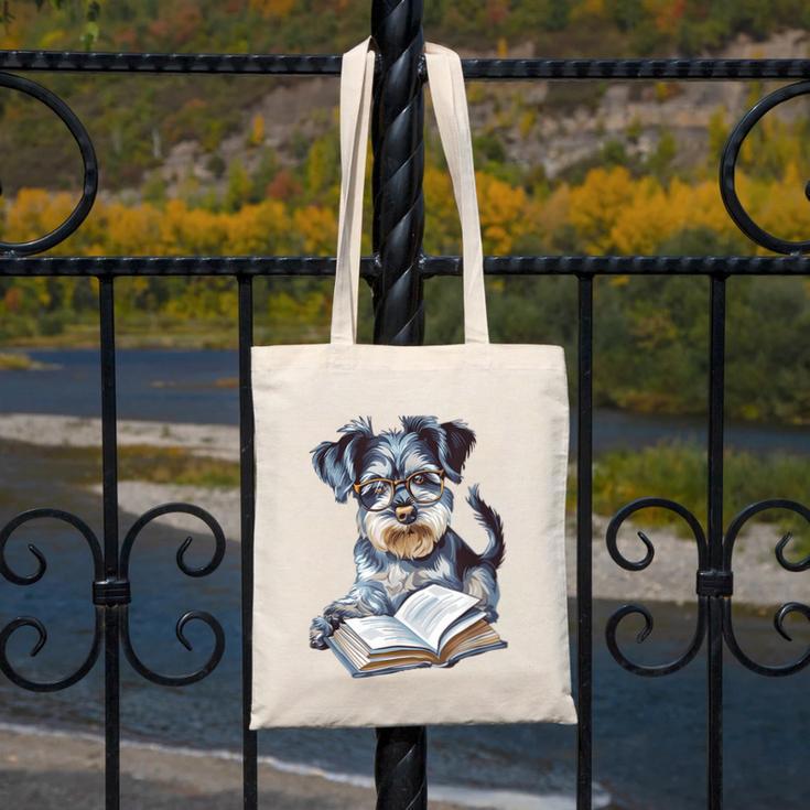 Nerdy Schnauzer Dog Book Lover Glasses Cute Pet For Men Women Kids Canvas Tote Bag