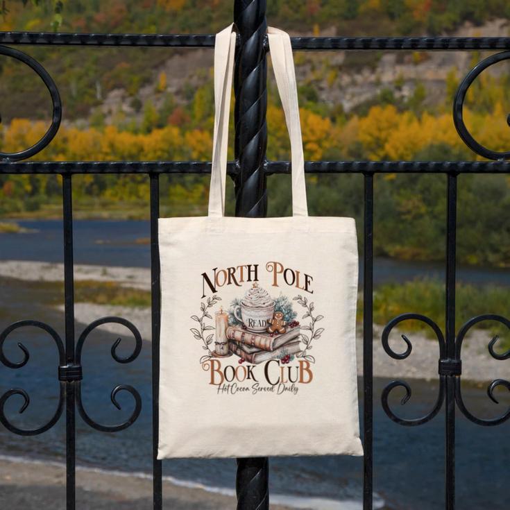 North Pole Book-Club Hot Cocoa Served Daily Christmas Book Canvas Tote Bag
