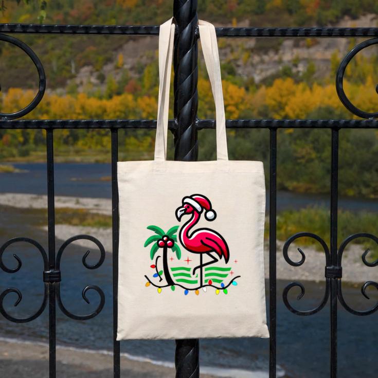Nostalgia Holiday Tees -Adult Christmas Flamingo Small Short Sleeve Crew Neck Cotton Polyester Lightweight Ribbed Cuff Winter Canvas Tote Bag