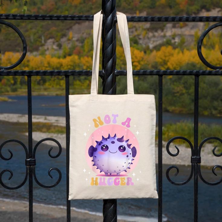 Not a Hugger Cute Pufferfish Autism Awareness Introverts Canvas Tote Bag