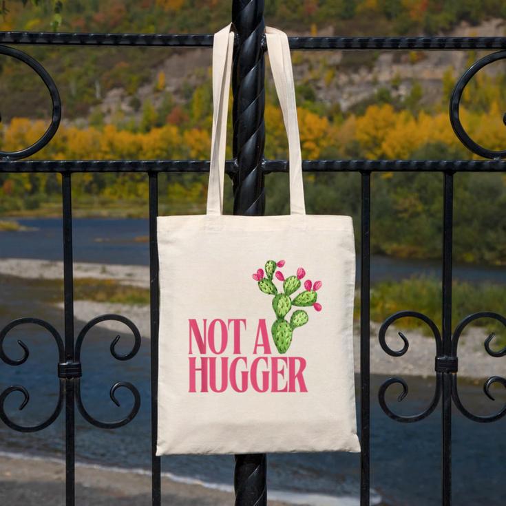 Not a Hugger Sarcastic Introvert Cactus Theme Women Canvas Tote Bag