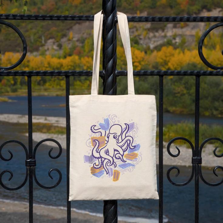 Octopus Book Reader Canvas Tote Bag