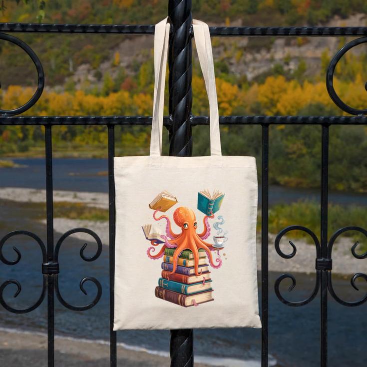 Octopus Book Reading Book Reader Ocean Octopus Canvas Tote Bag