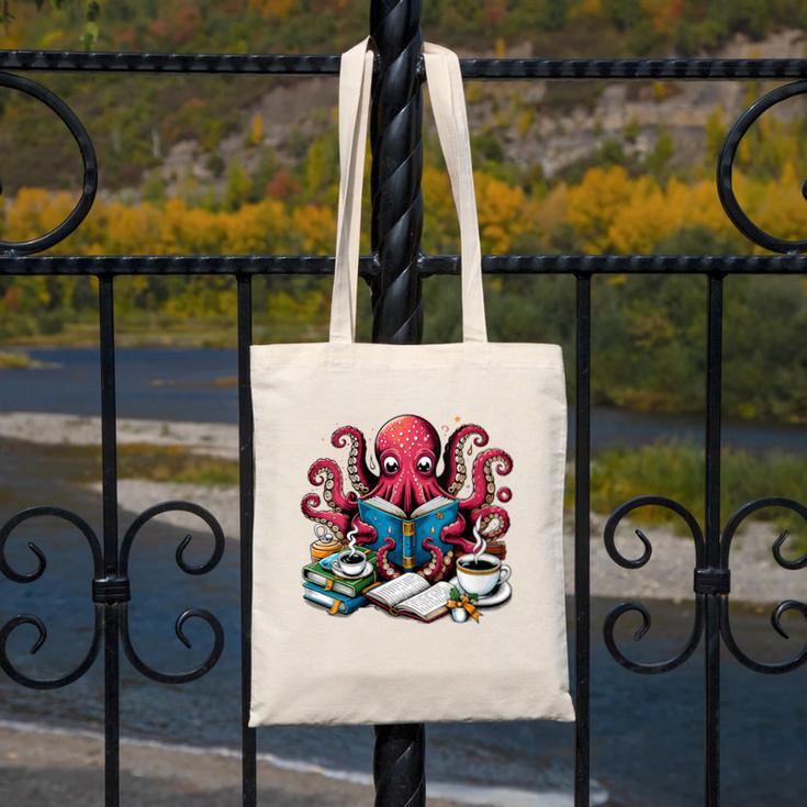 Octopus Reading Book Coffee Lover Bookaholic Bookworm Reader Canvas Tote Bag Octopus Reading Book Coffee Lover Bookaholic Bookworm Reader Canvas Tote Bag
