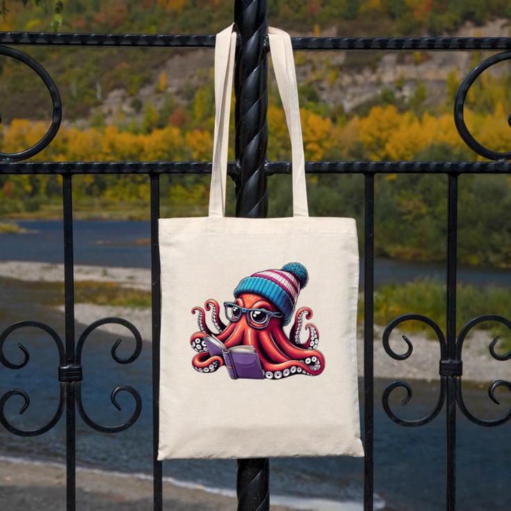 Octopus Reading Book Kraken Book Lover Canvas Tote Bag
