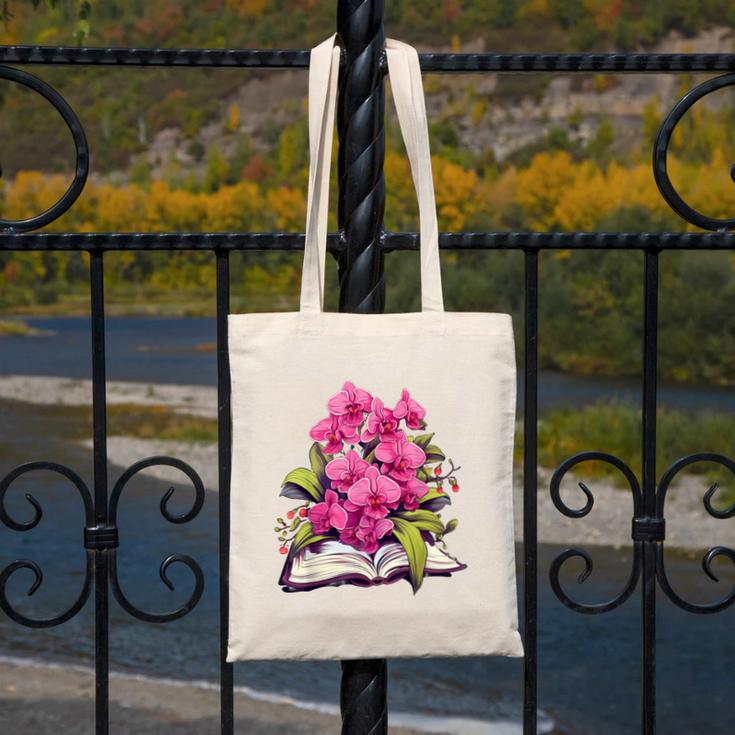 Orchids Flowers Book Floral Canvas Tote Bag