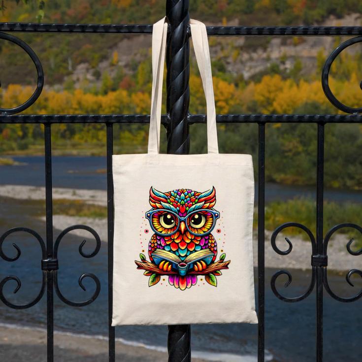 Owl With Glasses And Book Reading Canvas Tote Bag
