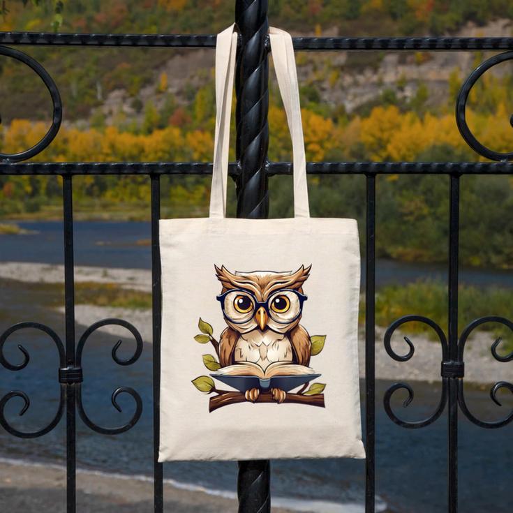 Owl Reading A Book Perched On A Branch Bookworm Canvas Tote Bag