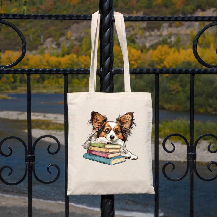 Papillon Books Reading Dog Breed Graphic For Men Women Kids Canvas Tote Bag Papillon Books Reading Dog Breed Graphic For Men Women Kids Canvas Tote Bag