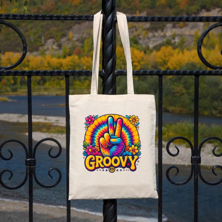 Peace Sign Groovy Vibes Costume Nostalgia Tie Dye Fashion Canvas Tote Bag