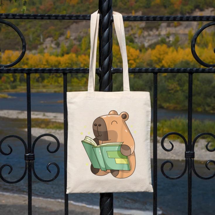 Pet Capybara Is Reading Library Capy Word Book Day Teacher Men Women Kids Canvas Tote Bag