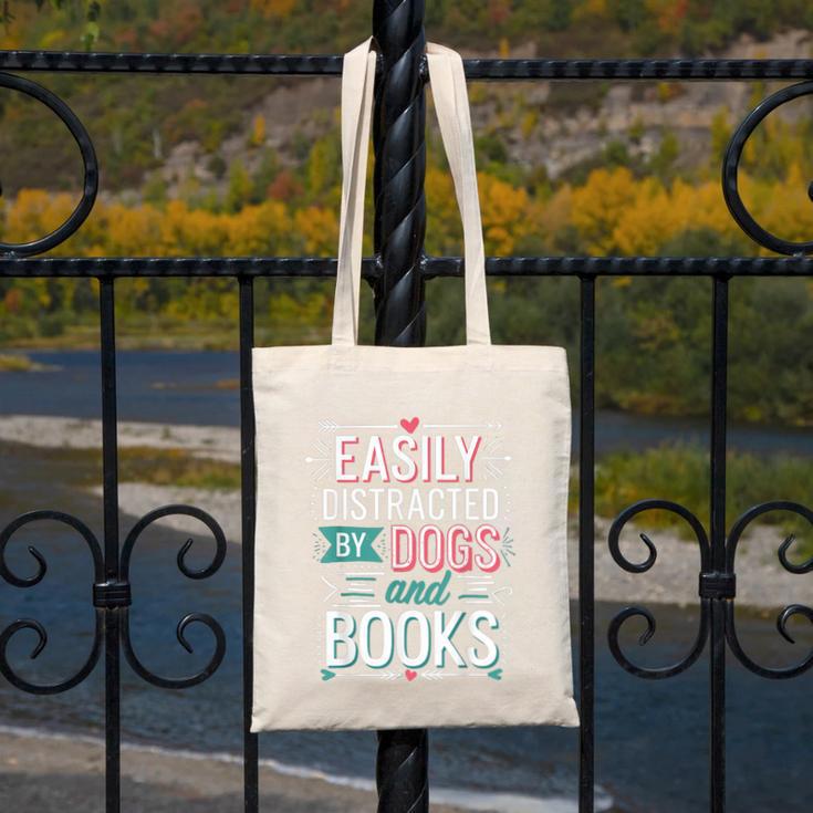 Pet Lover Easily Distracted By Dogs And Books Joke Men Canvas Tote Bag