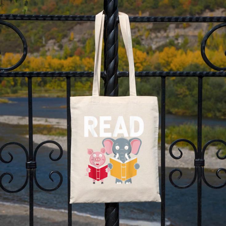 Pig Elephant Reading Cute Book Lover Bookworm Boys Girls Kid Canvas Tote Bag