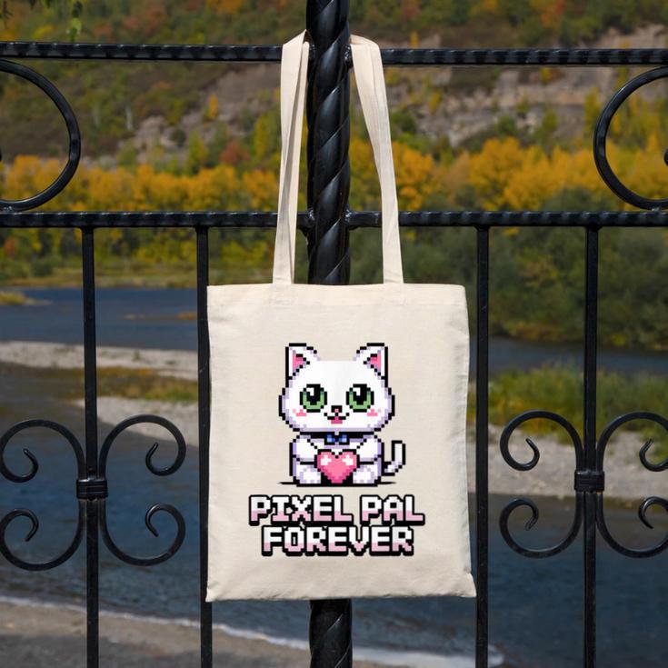 Pixel Art Pet Cat Y2K Retro Vintage Digital Nostalgia Tech Canvas Tote Bag