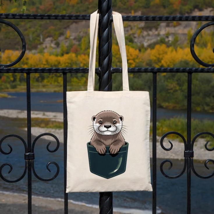 Pocket Otter Lover Introvert Cute Animal Fun Surprise Canvas Tote Bag Pocket Otter Lover Introvert Cute Animal Fun Surprise Canvas Tote Bag
