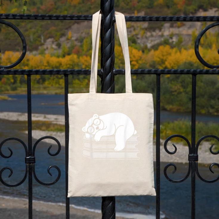 Polar Bear Reading Book Pajama Sleep Canvas Tote Bag