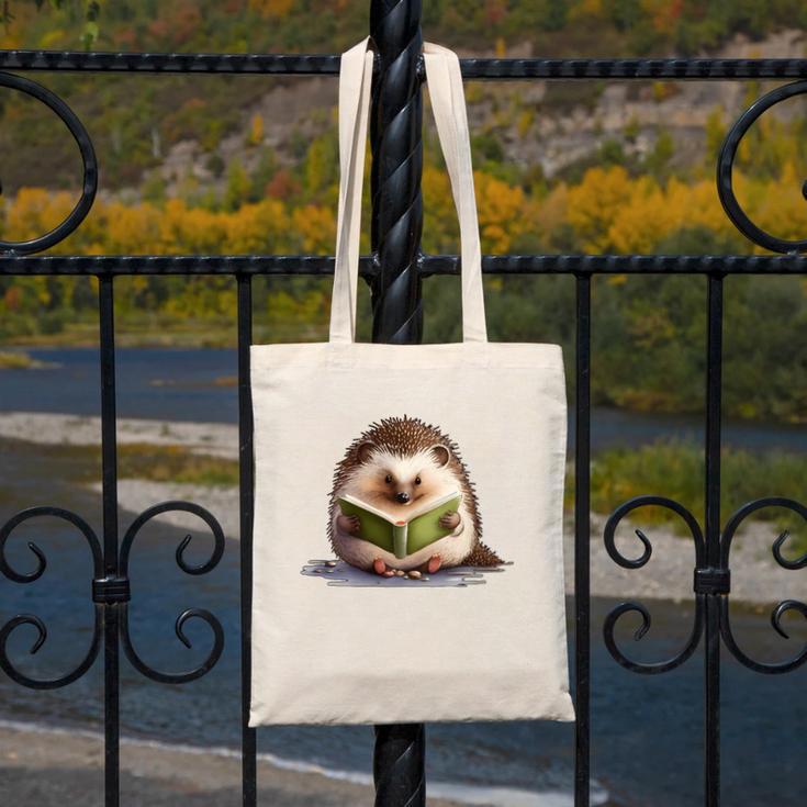 Porcupine Reading Book Hedgehog Book Lover Canvas Tote Bag
