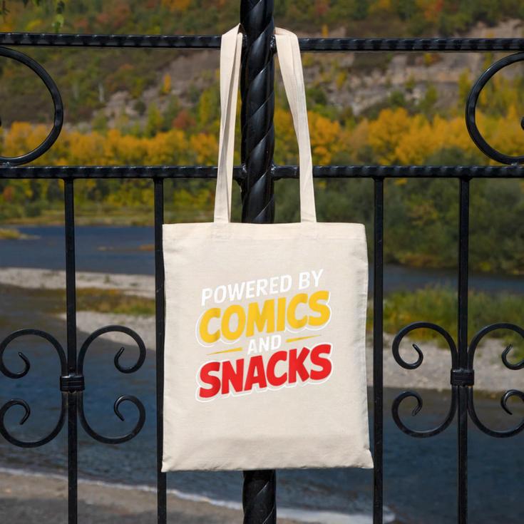 Powered By Comics And Snacks Comic Book Lover Canvas Tote Bag