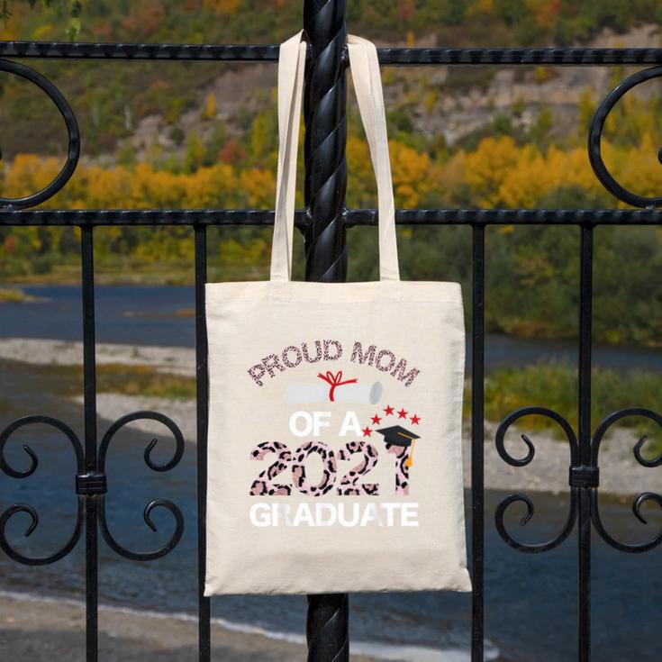 Proud Mom Of A 2021 Graduate Leopard Print Graduation Mama Canvas Tote Bag