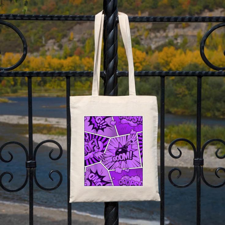 Purple Comic Book Purple Color Graphic Canvas Tote Bag