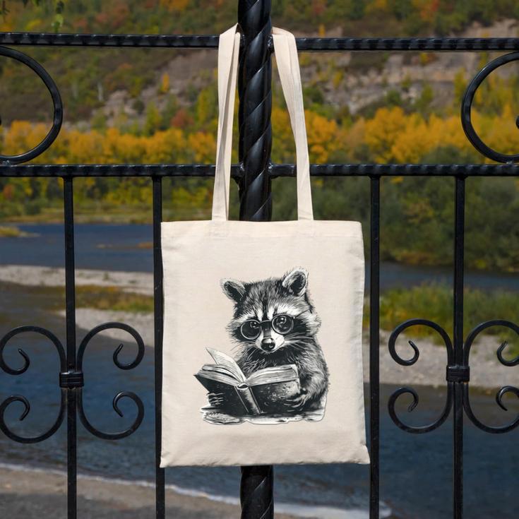 Raccoon With Book Cute Raccoons Reading Books Canvas Tote Bag